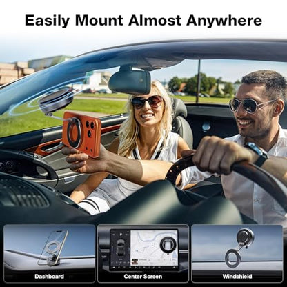 2026 Upgraded Aluminum Magnetic Car Phone Mount for MagSafe [80LBS Vacuum Suction, 3200gf Strong Magnet] 360° Adjustable Car Phone Holder for iPhone 17 16 15 14 13 Pro Max