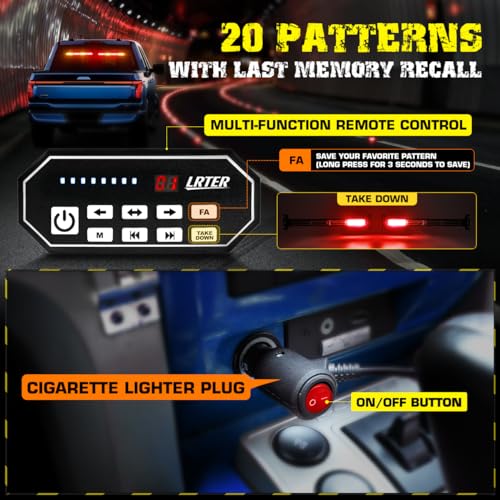 2x17.7 LED Windshield Emergency Light Bar Interior Flashing Hazard Safety Warning Lights w/Remote Control for Police Law Enforcement POV Trucks Vehicles, Amber/Red - color: #08 Amber/ Red