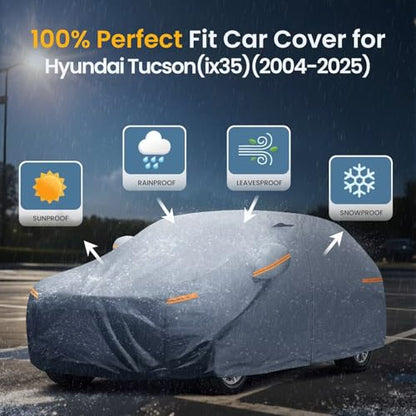 Waterproof Hyundai Tucson(ix35)(2004-2026) Car Cover with Breathable Vents, [2026 Upgrade] Premium Covers with Cotton Liner and Zipper Door, Sun Rain Snow Dust Uv Protection.(Gift with Towel) - color: SUV Car Cover, size: Custom Fit Tucson(ix35)+Towel+Bag
