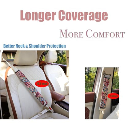 Boho Burgundy Red Car Seat Belt Covers for Women, 19.6" Extra Long Seatbelt Pads 2PCS, Soft Linen-Style Fabric Shoulder Cushion, All-Season Seat Belt Pad for SUV Sedan Truck Interior - color: Burgundy Red