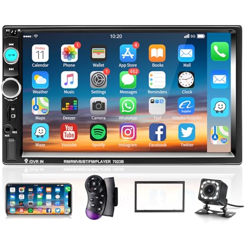Podofo Car Stereo Double Din Car Radio 7 Inch MP5 Player with HD Touch Screen Digital Display Bluetooth Multimedia Support PhoneLink USB SD Aux-in 2 Din Autoradio with Backup Camera - style: style 1