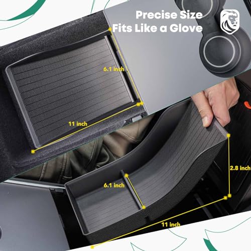 YHTAUTO Center Console Organizer Tray Fit for Tesla Model 3 2021-2023 Model Y 2021-2024, TPE Center Armrest Lower Bottom Storage Box with Non-slip - Matt Black - color: Center Armrest Lower Bottom