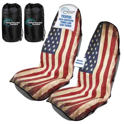 American Flag Car Seat Cover Towel, Waterproof Sweat Protector for Gym Post-Workout & Beach, Universal Fit for Sedans SUV Minivan, Machine Washable Non-Slip Bucket Seat Mat - 2 Pack - color: American Flag, size: Front-2pcs
