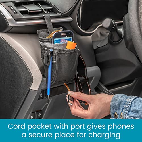 High Road DriverPockets Car Pouch - Air Vent Pocket and Vent Cell Phone Holder for Car - Front Seat Organizer with 3 Pockets, Hanging Hooks and Charging Port - color: Black