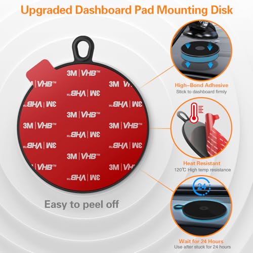 Dashboard Pad Mounting Disk for Suction Cup, 3.75” Large Plastic Extra Strong Adhesive Disc for Dash Windshield Holder, Camera GPS, Tablet, Car Phone Mount Base with Sticky Adhesive Replacement