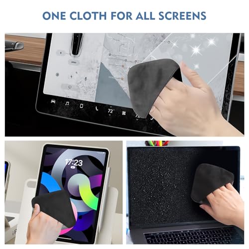 Car Screen Cleaner Pad with Acrylic Storage Box - Microfiber Touchscreen Cleaning Wipe for Dashboard Navigation Display - Anti-Fingerprint Interior Accessories & Center Console Organizer (Black)