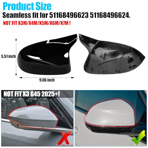 Jaronx Compatible with BMW Mirror Cover X3 G01 2019-2024,X4 G02/X5 G05/X7 G07 2019-2024,X6 G06 2020-2024, Clip-on M Style Horn Rearview Mirror Caps for BMW,Left Driver & Right Passenger (Glossy Black) - size: Mirror Cover Black