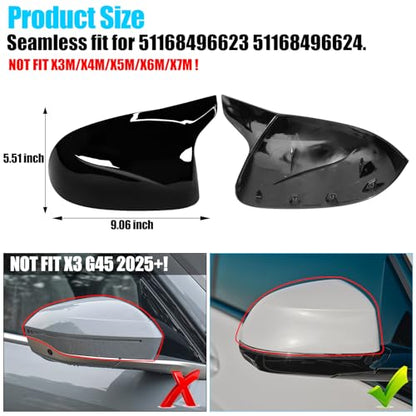 Jaronx Compatible with BMW Mirror Cover X3 G01 2019-2024,X4 G02/X5 G05/X7 G07 2019-2024,X6 G06 2020-2024, Clip-on M Style Horn Rearview Mirror Caps for BMW,Left Driver & Right Passenger (Glossy Black) - size: Mirror Cover Black
