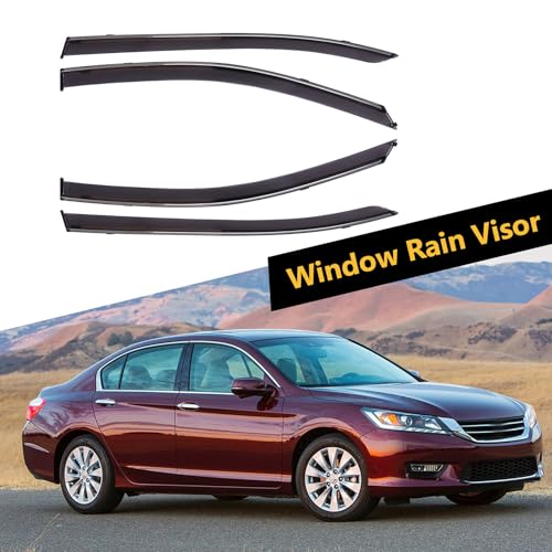 Window Visors Fits 13-17 For Honda For Accord Sedan Polycarbonate Window Visors W/Chrome Trim 4Pc Rain Guard