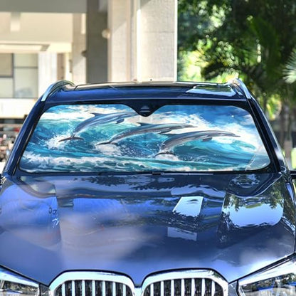 Windshield Sun Shade Beautiful Dolphins Jumped Front Window Block UV Shades Visor Reflective Retractable for Car SUV Trucks - color: F023