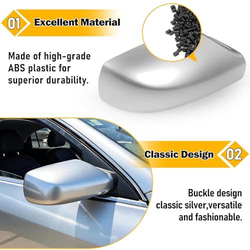 Moonlinks Mirror Cover Replacement Compatible With Nissan Altima 2.5L 2007 2008 2009 2010 2011 2012, Silver Right Passenger Side Clip-on Mirror Cap WITHOUT Turn Signal, Replace for 96301-JB13E(Silver) - color: Right Silver