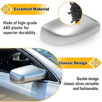 Moonlinks Mirror Cover Replacement Compatible With Nissan Altima 2.5L 2007 2008 2009 2010 2011 2012, Silver Right Passenger Side Clip-on Mirror Cap WITHOUT Turn Signal, Replace for 96301-JB13E(Silver) - color: Right Silver
