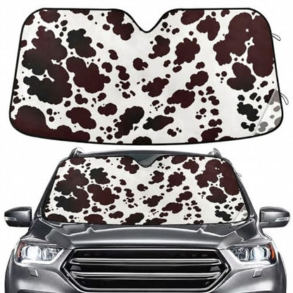 Windshield Sun Shade Cow Print Brown Farm Ram Front Window Block UV Shades Visor Reflective Retractable for Car SUV Trucks - color: B014