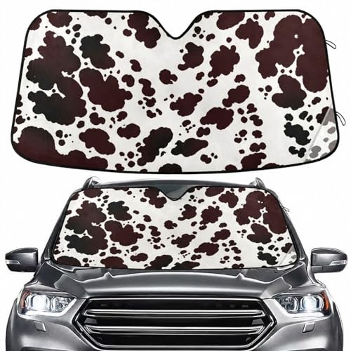 Windshield Sun Shade Cow Print Brown Farm Ram Front Window Block UV Shades Visor Reflective Retractable for Car SUV Trucks - color: B014