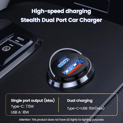 MOSWAG Car Charger, Invisible Cigarette Lighter USB Adapter [All Metal & Mini], 2 Port Car Adapter, QC3.0 Dual Port Cigarette Lighter for iPhone 17 16 Samsung S25 Ultra Piexl 10 and More