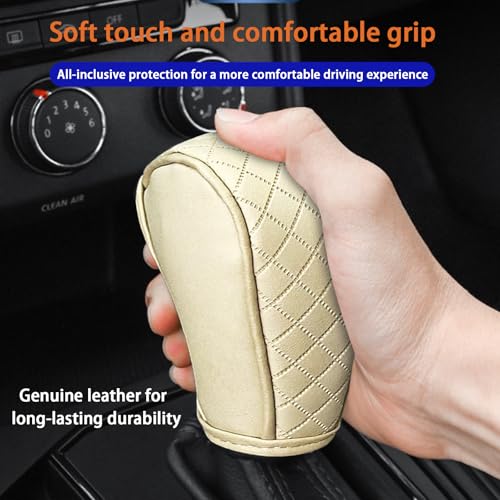 Car Gear Shift Cover Diamond Lattice Design Manual & Automatic Shift Knob Cover Anti-Scratch PU Leather Shift Knob Universal Car Accessories for Cars,Trucks,SUVs(Beige) - color: Beige