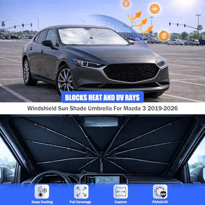 2026 Upgraded Car Windshield Sun Shade Umbrella - Custom-Fit for Mazda 3 2019-2026 Umbrella Sunshade,Easy Install,UV Protection & Heat Reflective,Keep Interior Cooler with Storage Bag - size: For Mazda 3 2019-2026