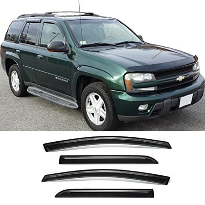 Original Side Window Visors Wind Deflector fit for 2002-2009 Chevrolet Trailblazer (Not Ext Models)&GMC Envoy (Not XL/XUV Models),4pcs Out-Channel Dark Smoke Rain Guards Shades Set 94733 - size: 02-09 Chevy Trailblazer