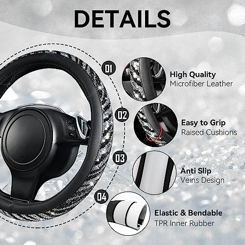 CAR PASS Bling Diamond Leather Steering Wheel Cover, with Bling Sparkly Crystal Glitter Rhinestone Universal Fit 14" 1/2-15" Car Wheel Protector Fit for Women Girl SUV,Vans,Sedans,Trucks, Zebra Print - color: Zebra Print Diamond