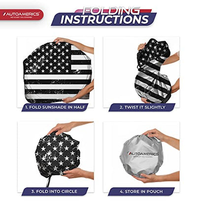 Autoamerics 1-Piece Windshield Sun Shade Grunge B&W American Flag USA Design - Foldable Car Front Window Sunshade for Most Sedans SUV Truck - Blocks Max UV Rays and Keeps Your Vehicle Cool - Large - color: USA GRUNGE B&W FLAG, size: LARGE = 64 x 33.5 inch