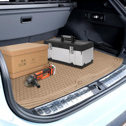 CAR PASS Beige Rubber Car Floor Mats & Cargo Liners, Durable Anti-Slip 3D Rhombus Waterproof Automotive Pad Trim Fit Liner All-Weather Trunk Mats Full Set Universal Fit Auto Van Sedan SUV Truck Beige - color: Beige With Cargo Liners