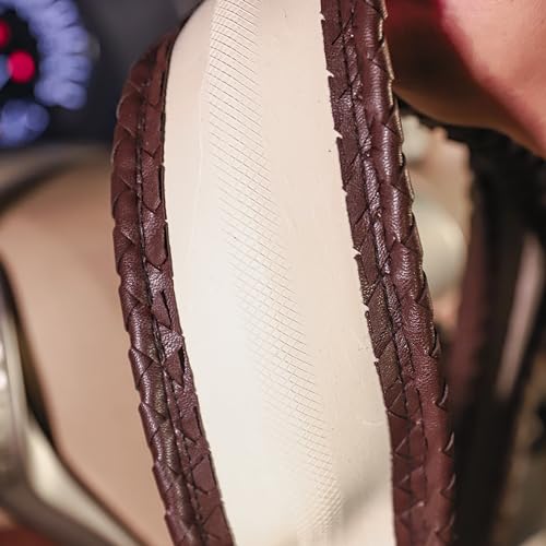 Carwales Elegant Men Steering Wheel Cover Leather for Car Hand-Made Wheel Wrap Hand Woven Universal 14.5-15 Inch Brown - color: Brown