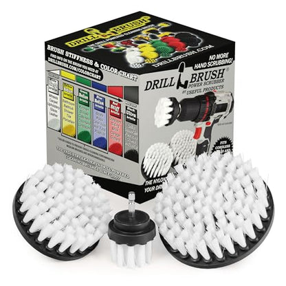Car Accessories - Drill Brush Attachment for Washing, Wheels, Mats, Detailing - Carpet and Upholstery Cleaner - Boat and Kayak Hull Accessories - Glass and Fiberglass Cleaner - color: White