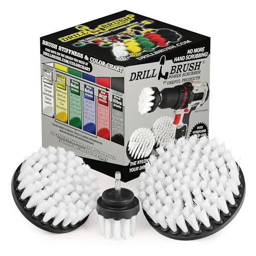 Car Accessories - Drill Brush Attachment for Washing, Wheels, Mats, Detailing - Carpet and Upholstery Cleaner - Boat and Kayak Hull Accessories - Glass and Fiberglass Cleaner - color: White