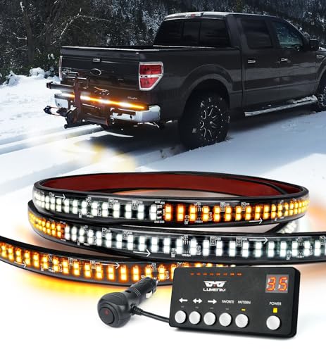 LUMENIX 49" Inch Strobe Light Strips, Back Window | Tailgate White Amber Warning Emergency Flashing Safety Double Row LED Strip Flexible Lights Bar w/Controller for Tow Work Trucks Vehicles SUV - 1PC - color: White Amber