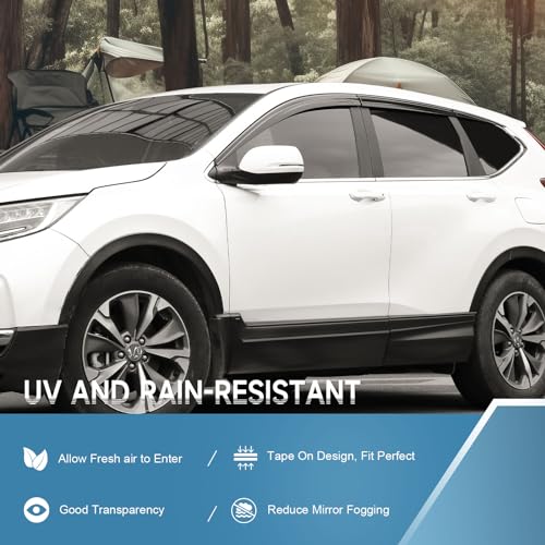 Black Rain Guards Fit for Honda CR-V (CRV 2017 2018 2019 2020 2021 2022 Tape-On Side Shatterproof Window Visor, Window Deflectors, Rain Visors, 6-Piece Set - size: Fit for Honda CR-V 2017-2022 Tape-On