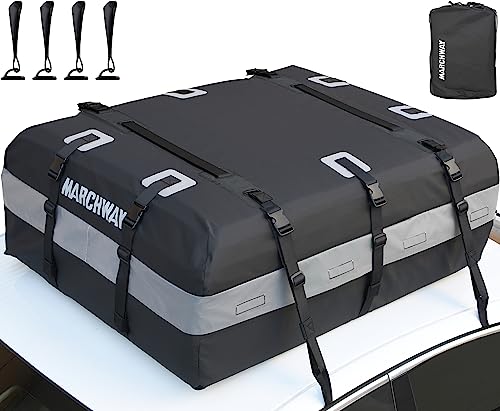 MARCHWAY Waterproof Car Roof Luggage Bag, Weatherproof Soft Shell Rooftop Cargo Carrier Bag for Vehicles with or Without Rack. 6 Door Hooks, Anti Slip Mat, Lock Included (21 Cubic Feet, Black) - size: 21 Cubic Feet, Black