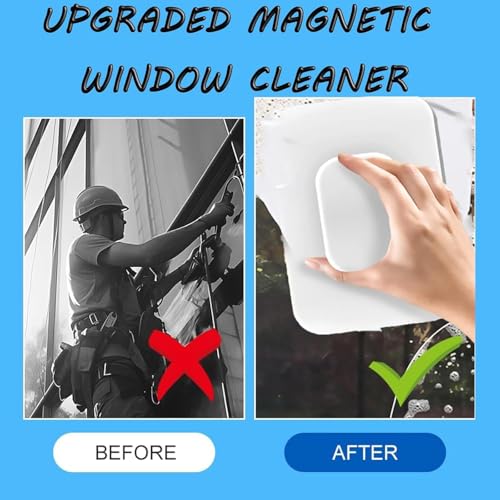 Magnetic Windshield Cleaner Tool, Magnetic Double-Sided Window Cleaner with Anti-Falling Rope for Glass Thickness 3-5 Inch, Adjustable Magnetic Windshield Cleaner for Home Windows and Car Glazed