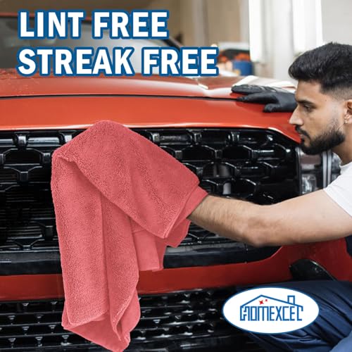 HOMEXCEL Professional Large Microfiber Car Drying Towels 2 Pack, Lint Free, Scratch Free, Highly Absorbent Drying Towel for Cars, SUVs, RVs, Trucks, and Boats,31" x 24",Red - color: Red