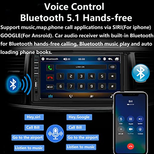 Naifay Double Din Car Stereo with Dash Cam | 7INCH Touchscreen Car Radio Receivers Support with Apple Carplay & Android Auto, Bluetooth, Backup Camera, Mirror Link, Voice Control, SWC, FM/USB/TF/AUX - color: with Carplay&Android auto + Dash Cam