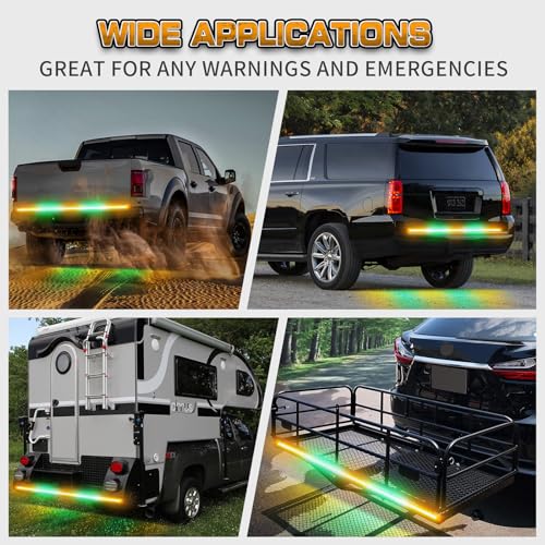 XRIDONSEN 60 inch Amber Green Emergency Lights Strip Rear Window Tailgate Strobe Lights Strip 360 LED Flashing Warning Hazard Safety for Tow Plow Trucks Construction Vehicles Pickup Wreckers - color: Amber/Green