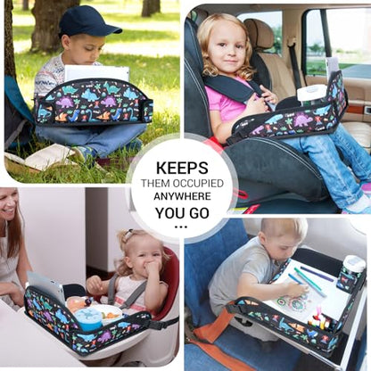 COOLBEBE Kids Travel Tray for Toddler Car Seat, Travel Tray for Airplane, Toddler Car Seat Lap Tray, Carseat Table Tray for Kids Travel Activities (Dinosaur) - color: Dinosaur