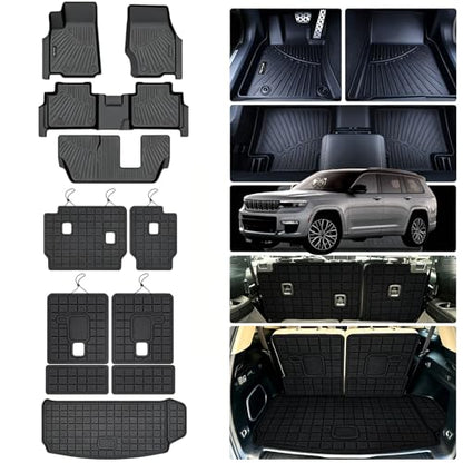 Floor Mats for 2021-2025 2026 Jeep Grand Cherokee L (Only for 7 Seats), 2 Row Bucket Seat TPE Floor Liners & Trunk Mat & 2nd and 3rd Backrest Mat for Grand Cherokee Accessories - size: 2021-2026 Jeep Grand Cherokee L Full Mats-7 Seats