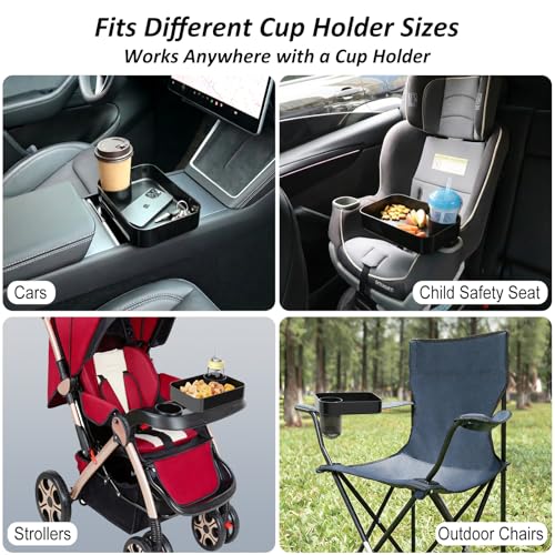 Car Seat Snack Tray for Kids, Mess-Free Square Travel Tray Cup Holder Snack Tray, Durable Car Food Tray for Toddlers, Universal Fit Kids Travel Road Trip Essentials (Black) - color: black