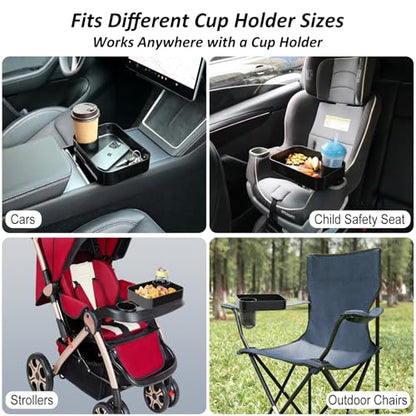 Car Seat Snack Tray for Kids, Mess-Free Square Travel Tray Cup Holder Snack Tray, Durable Car Food Tray for Toddlers, Universal Fit Kids Travel Road Trip Essentials (Black) - color: black