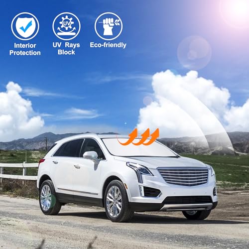Windshield Sun Shade Custom Fit for 2017-2024 2025 2026 Cadillac XT5 Accessories Foldable Sunshade Sun Blocker Protect Car from Sun Rays & Heat Damage Keep Car Cooler - size: Fit Cadillac Xt5 2017-2026