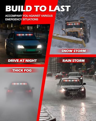 HLauto 604N Emergency Dash Strobe Lights: 2x16.8 inch Red White Security Light w/Take Down, 48 LED Safety Flashing Warning Hazard Interior Windshield Light Bar for Trucks Vehicles - color: #06 Red / White