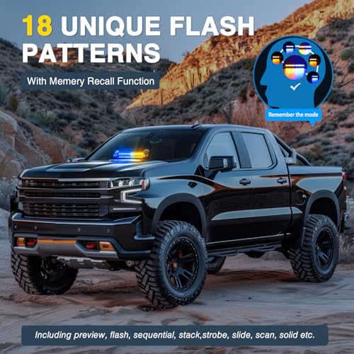 Nilight 12LED Traffic Advisor Strobe Light Bar Amber Blue Emergency Warning Hazard Safety Dash Front/Rear Windshield Flashing Lights for Cars Trucks Police Firefighter Plow Construction Vehicles - color: Amber Blue