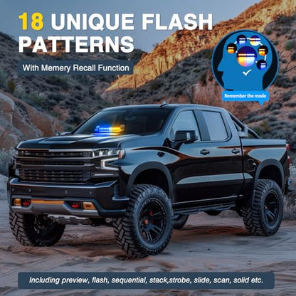 Nilight 12LED Traffic Advisor Strobe Light Bar Amber Blue Emergency Warning Hazard Safety Dash Front/Rear Windshield Flashing Lights for Cars Trucks Police Firefighter Plow Construction Vehicles - color: Amber Blue