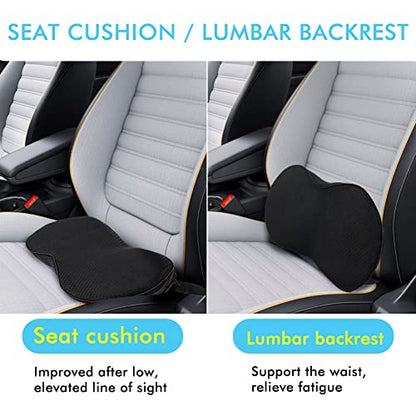 Car Seat Cushion, Car Memory Foam Seat Cushion, Car Seat Wedge Cushion, Back Support, Pain Relief for Road Driving Long Trip Essentials(Black)