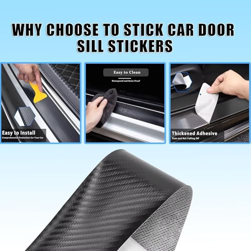 Car Door Sill Protector,Sill Protector Compatible with Toyota Highlander 4Pcs Door Entry Guard Scuff Sill Protector Plate- Carbon Fiber Anti-Scratch Sticker