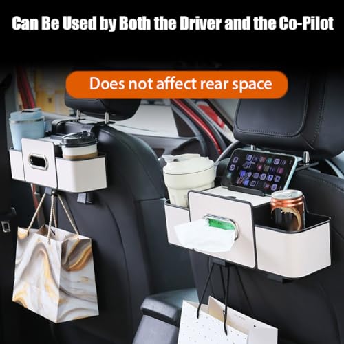 Car Multifunctional Seat Back Waterproof Storage Bag, Universal Multi Functional Car Seat Back Storage Box, Car Tissue Organizer with 2 Drink Cup Holder & 2 Hook Up (Black) - color: Black