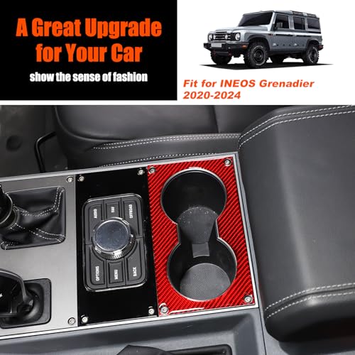 Car Center Console Water Cup Holder Trim Compatible with INEOS Grenadier 2020-2024, Center Console Armrest Box Cup Holder Panel Anti-Scratch Panel Decorative Sticker Interior Accessories (Red)
