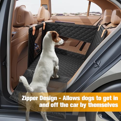 PETICON Large Dog Car Seat, Back Seat Extender for Dogs with 3 Mesh Windows, Waterproof Medium Carseat for Dogs with 4-Splice Hard Bottom, Pet Seat Cover for Cars, Trucks and SUVs (Black) - color: Black