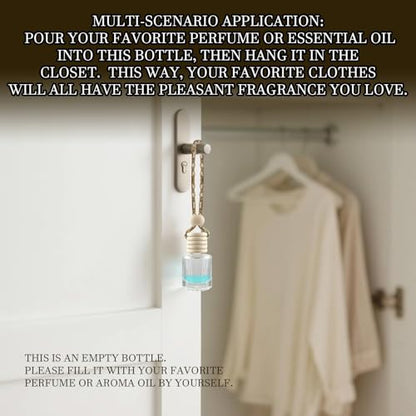 4Pcs Hanging Car Air Freshener, Empty Glass Perfume Bottle Pendant with Wooden Cap, Refillable Drift Freshener Diffuser for Essential Oils - Car Accessories for Women Men-Cylindrical - size: Cylindrical - 4PCS