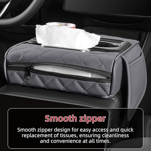 5 in 1 Car Center Console Cover, Armrest Pad with 2 Storage Pockets, Cup Holder, Tissue Box Slot, Phone Holder, Universal Car Interior Organizer (Gray) - color: Gray